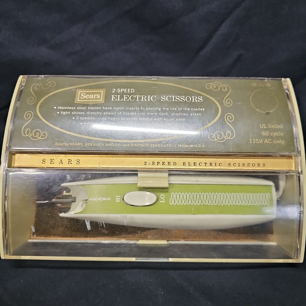 Sears Vintage 2-Speed Electric Dressmakers Scissors with Case Tested And Works